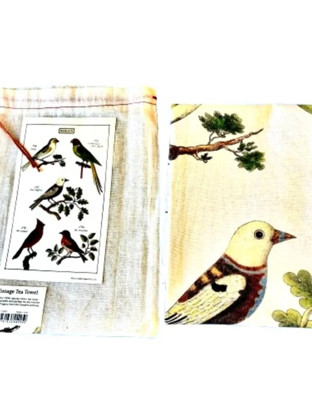 Cavallini & Co. Vintage Kitchen Tea Towel 100% Natural Cotton BIRDS New